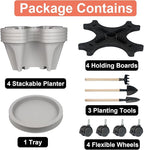 Vertical Planter 4 Tier Stackable Planters Garden Planters Strawberry Herb Flower and Vegetable Planter Indoor Outdoor Gardening Pots with Removable Wheels and Tools