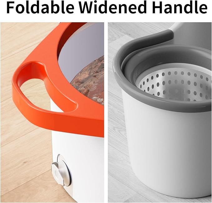 Spin Mop and Bucket Set with Separate Dirty and Clean Water,360° Spin Mop and Bucket System with Widening Foldable Handle,6 Replaceable Mop Pads,Square Mop for Floor Hardwood Wall Cleaning(White)