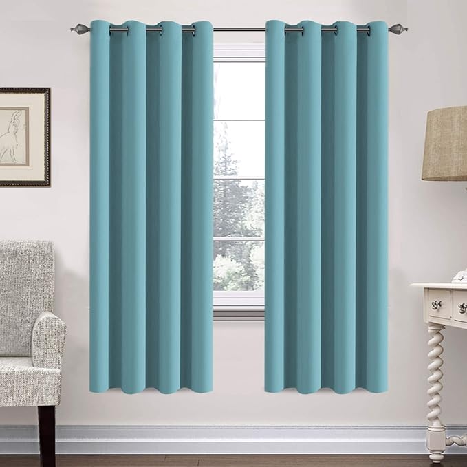 H.VERSAILTEX Insulated Thermal Blackout 52 x 72 Inch Long Curtain Panels Pair - Nickel Grommet Window Drapes for Bedroom/Living Room (Solid Aqua,Set of 2)