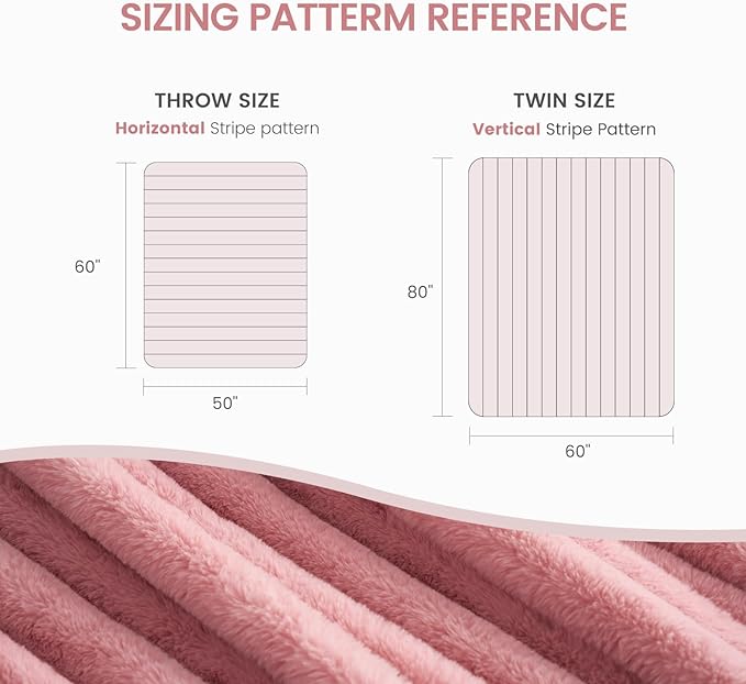 Cozy Bliss Faux Fur Throw Blanket for Couch, Cozy Warm Plush Striped Blanket for Sofa Bedroom Living Room,50 * 60 Inches Hot Pink