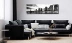 DJSYLIFE Paris Eiffel Tower Skyline Wall Art Black and White Modern City Night View Panoramic Cityscape Picture Paintings Canvas Prints Office Room Home Decoration Artwork Framed 13.8"X47.3"