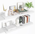 Floating Shelves Set of 2, 36 Inch Long Wooden Wall Shelves, 10 Inch Deep Wall Mounted Storage Shelf with Metal Brackets for Living Room, Bathroom, Bedroom and Kitchen, White