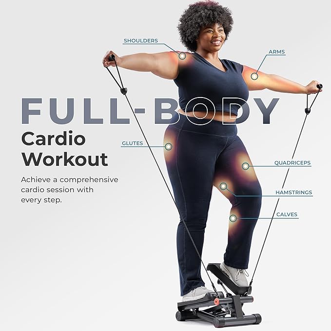 Sunny Health & Fitness Mini Stepper for Exercise at Home, Stair Step Workout Machine with Resistance Band and Over 300lb Weight Capacity, Optional Twist Motion and Free SunnyFit App Connection