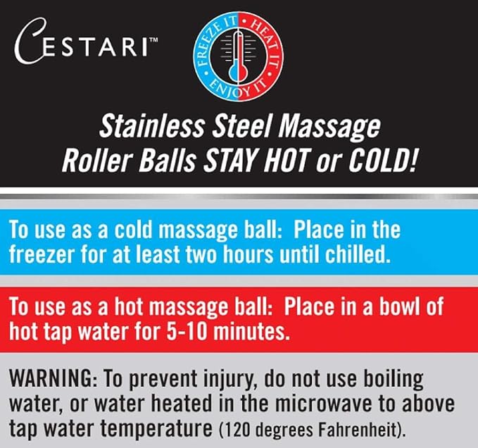 Massage Roller Ball - Stainless Steel Gel Balls for Heat + Ice Therapy - Back, Shoulder, Calf, Foot Massager with Heat or Cold - Myofascial Release - Deep Tissue Trigger Points - Hot Cold Roller..