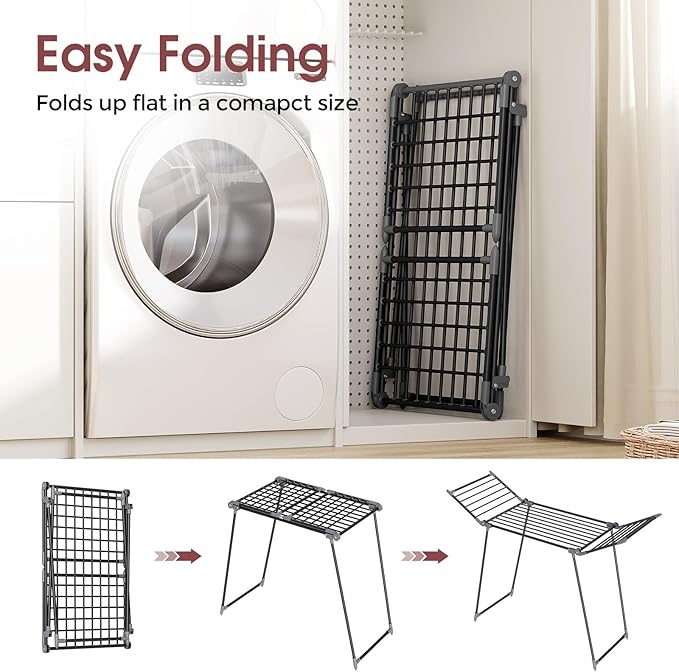 APEXCHASER Clothes Drying Rack Foldable, Large Drying Rack Clothing, Winged Laundry Rack Folding Indoor Outdoor, Metal Clothes Airer for Bedding Towel Sweater Heavy Duty, 68.9" X 23.6" X 41.3", Black