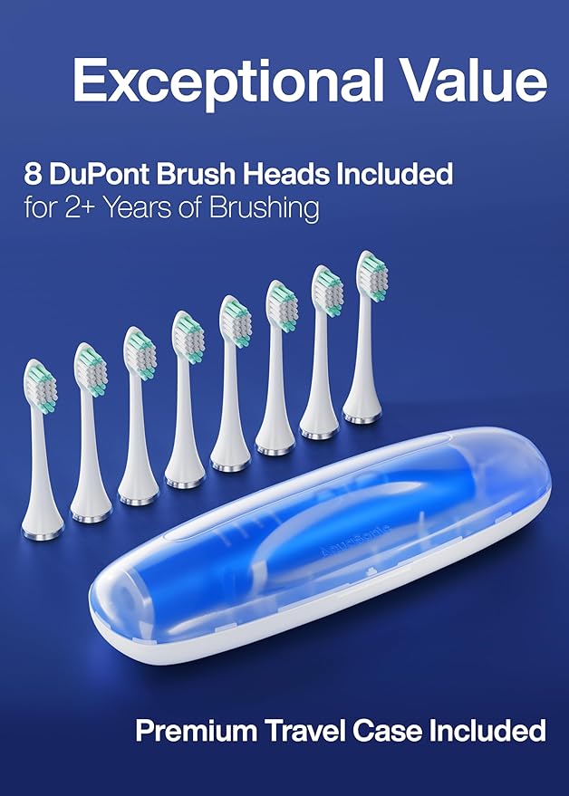 Aquasonic Vibe Series Ultra-Whitening Toothbrush – ADA Accepted Electric Toothbrush - 8 Brush Heads & Travel Case – 40,000 VPM Motor & Wireless Charging - 4 Modes w Smart Timer – Sapphire Blue