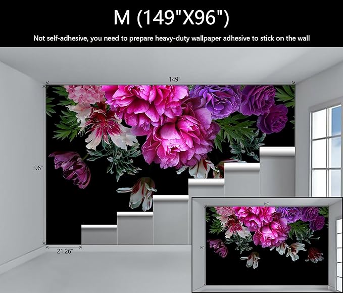 WFBHUA-Purple Peony Floral Wallpaper Tropical Botanical Leaf Rose Flower Wall Mural for Bedroom(Not Peel and Stick)