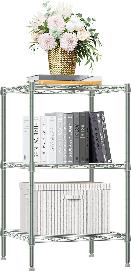 750 lbs 3-Shelf Storage Shelves Wire Shelving Unit Standing Metal Rack for Small Places Narrow Wire Rack for Bathroom, Green 13.8 D x 13.8" W x 25.5" H