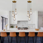 Brass 3 Light Pendant Lighting for Kitchen Island, Raindrop Cluster Pendant Light Fixture, Adjustable Hanging Rope Glass Chandelier Dining Room Light Fixture Ceiling Lamp for Foyer Hallway