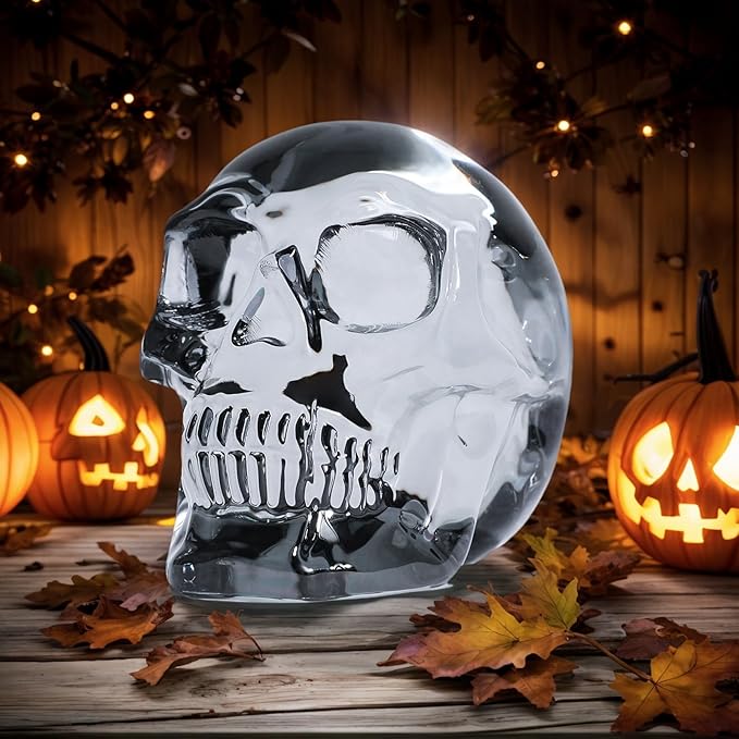 Model Statue for Home Décor Crystal Skull Decorative Figurine Gifts for Women Husbands Halloween Head Figurine Decoration Gift (Silver Skull)
