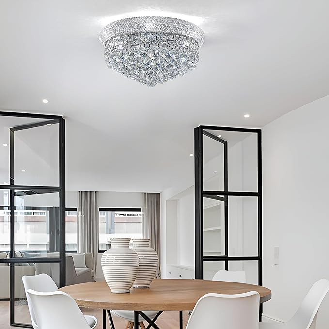 7-Light Crystal Flush Mount Chandelier Ceiling Light Fixture for Living Room Dining Room Bedroom Foyer Entryway Hallway Closet Bathroom (Chrome D18)