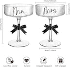 Ribbed Coupe Glasses for Anniversary Engagement Wedding Bridal Shower Gifts for Couple, Crystal Martini Glasses Set of 2, 10 Oz Vintage Wedding Mr and Mrs Champagne Flutes, Margarita Cocktail Glasses