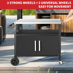 Grill Cart Table with Big Storage Cabinet, Movable Outdoor Dining Cart Pizza Oven Stand, Kitchen Cart Island Multifunction Food Prep Table Stainless Steel Surface
