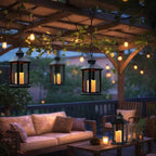 Lanterns Decorative Indoor, 2 Pack Black Outdoor Lantern with Timer, 14" Lantern Waterproof with Battery Operated Candle, Outdoor Hanging Lanterns for Porch, Patio, Wedding Decor