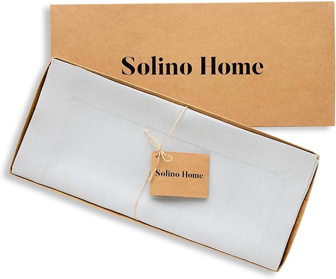 Solino Home Linen Table Runner 48 Inches - 100% Pure Linen Silver Cloud Table Runner 14 x 48 Inch Ideal for Dresser and Coffee Tables - Fall, Autumn, Thanksgiving - Fete