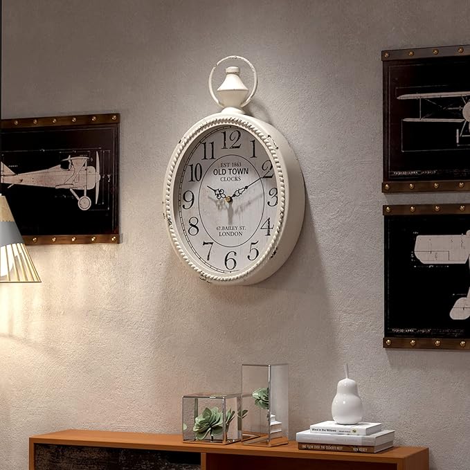 Menterry Small Retro Oval Wall Clock, Antique Old Design, White Vintage Style, Battery Operated Silent Decor Wall Clocks for Kitchen,Bedroom,Farmhouse,Bathroom (11.2" H x 6.7" W)