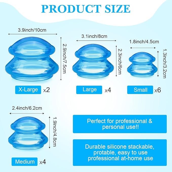 Geiserailie 16 Pcs 4 Sizes Cupping Therapy Set Silicone Cupping Massage Cups Professional Chinese Therapy Cup Vacuum for Body Muscle Nerve(Blue)