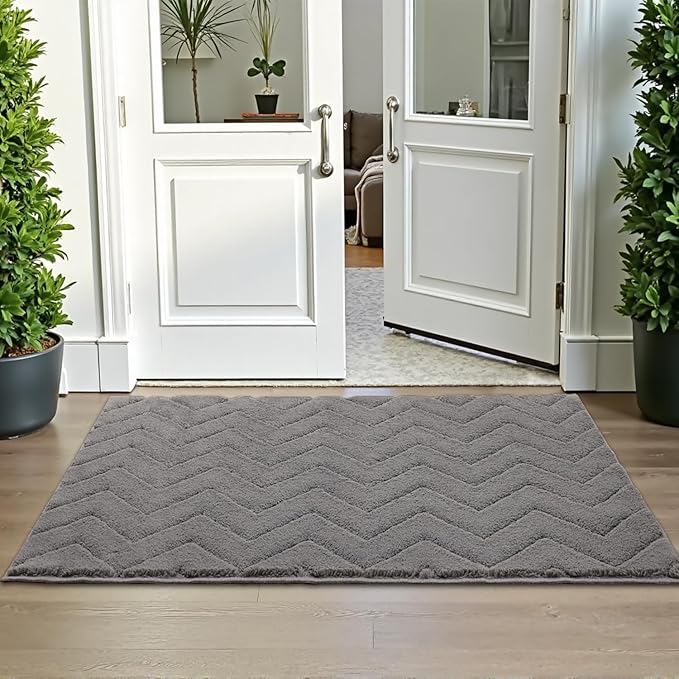 Stiio Front Door Mat Indoor Outdoor Entrance 20x31.5 Inches, Non Slip Washable Entry Rug, Dog Doormat, Absorbent Entrance Mat for Front & Back Door, Muddy Wet Shoes & Paws, Grey