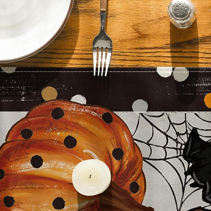 Artoid Mode Jack-O'-Lantern Pumpkin Ghost Spider Web Halloween Table Runner,Holiday Kitchen Dining Table Decoration for Home Party Decor 13 x 108 Inch