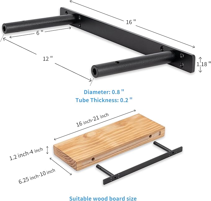 Heavy-Duty Floating Shelf Bracket, Hidden Shelf Bracket for Mantel, if Installed on Studs, Maximum Load of 210 pounds, Hidden Bracket 16 inches (with Ease kit)