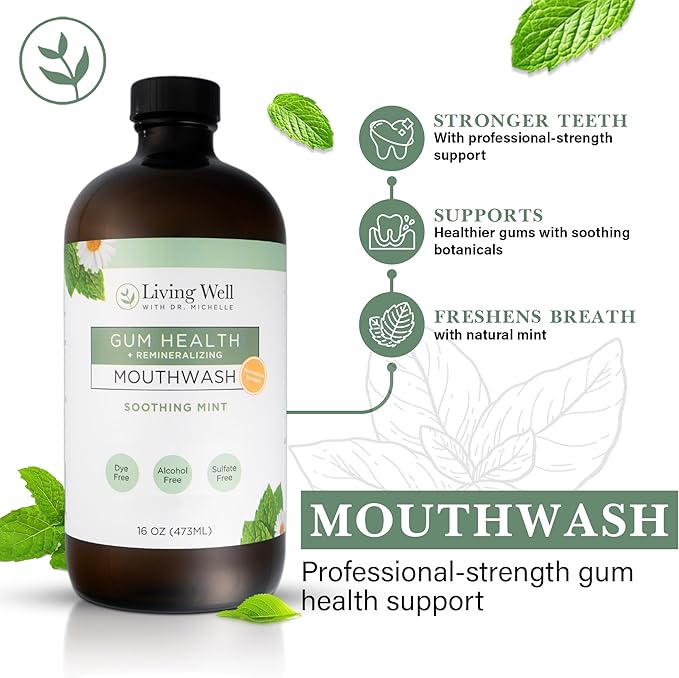 Remineralizing + Gum Health Mouthwash – Soothing Mint | Hydroxyapatite, Colloidal Silver | Alcohol-Free, Fluoride-Free, Fresh Breath Support
