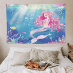 HZOHNAGO Mermaid Girls Tapestry Watercolor Mermaid Princess Pink Hair Pattern for Kids Room Decoration Printed Wall Tapestry Wall Hanging for Bedroom Living Room Dorm 90" W x 60" H