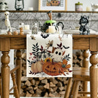 Artoid Mode Pumpkin Ghost Leaves Spider Web 210 GSM Halloween Table Runner, Spooky Kitchen Dining Table Decoration for Home Party Decor 13x120 Inch
