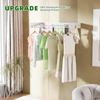 Wall Mounted Drying Rack for Laundry 40'', Folding Drying Rack Clothing Wall Mount with 5 Rods and 6 Hooks, Space Saving for Indoor Outdoor Bathroom Balcony (White, 40'')