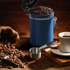 ShanSon Coffee Canister Airtight Coffee Container Stainless Steel Coffee Bean Storage Container with CO2 Release Valve and Scoop Coffee Canister for Beans,Grounds,Sugar,Flour,Tea,Cereal,22OZ,Blue