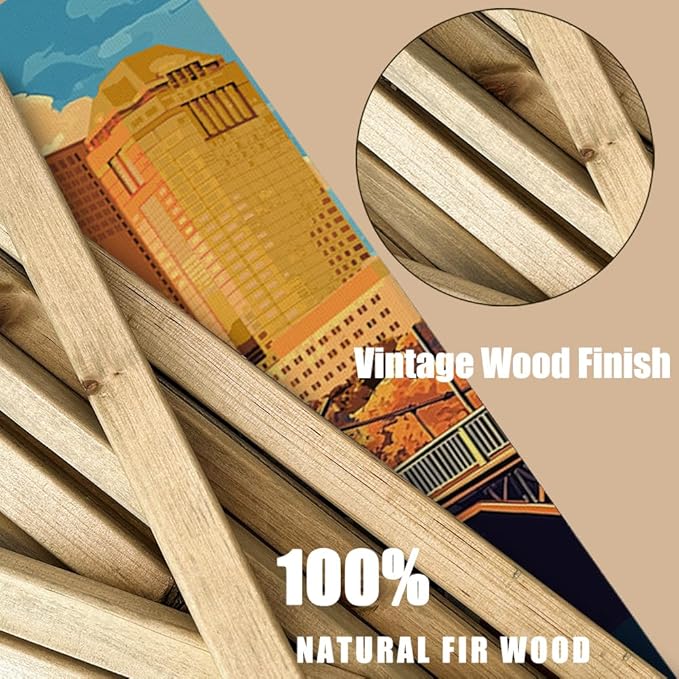 WREVERW Vintage Columbus Poster Canvas Print with Wooden Hanger Frame, Featuring Scioto River Bridge and Iconic LeVeque Tower, Wall Art for Home and Office Decor, 16x23 inches