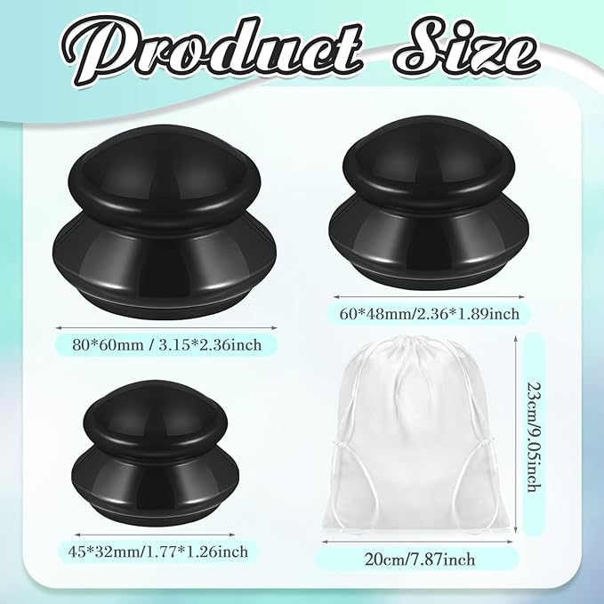 TrelaCo 6 Pcs Cupping Kit for Massage Therapy 3 Sizes Silicone Cupping Set Chinese Massage Therapy for Studio Household Cellulite Joint Pain Muscle Pain(Black)