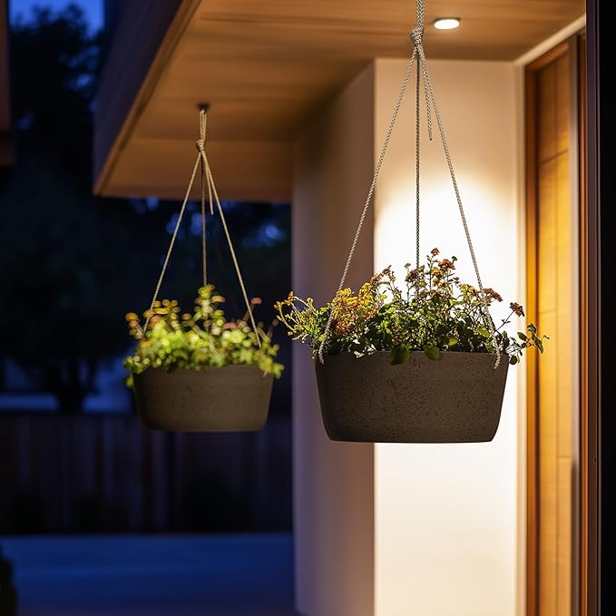 La Jolie Maison Large Hanging Planters - 12 Inch Outdoor Flower Pots, Hanging Garden Planters Set of 2, Iron Color