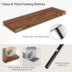 12" Deep Walnut Floating Shelves,Over Toilet Long Wall Mounted Modern Farmhouse 36 inches,Wall Shelves with Invisible Brackets for Bedroom, Bathroom, Living Room, Kitchen, Set of 1