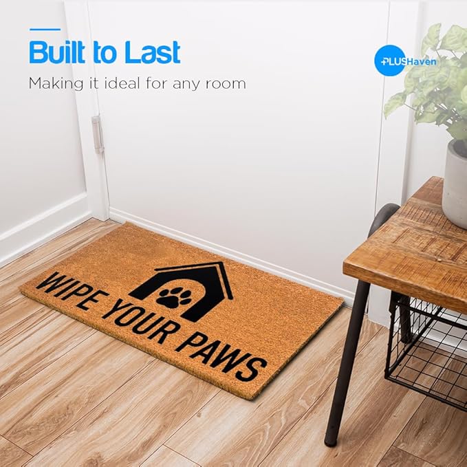 PLUS Haven Coco Coir Door Mat with Heavy Duty Backing, Natural Wipe Your Paws Doormat, 17.5”x30” for Entrance, Front Porch, Easy to Clean Entry Mat, Outdoor and Indoor Uses, Home Decor