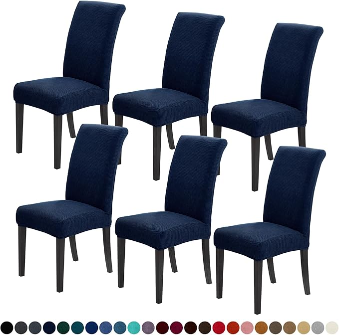 Joccun Chair Covers for Dining Room Set of 6,Dining Chair Slipcovers Stretch Dining Room Chair Covers Seat Protector,Washable Parsons Chair Cover for Home,Hotel,Banquet(Navy,6 Pack)