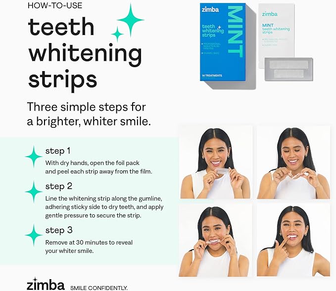 Zimba Teeth Whitening Strips for Teeth Sensitive, White Strips for Teeth Whitening, Teeth Whitener Stain Remover 28 White Strips Included Per Pack, 2 Pack (14 Day Treatment), Coconut and Watermelon