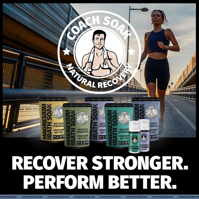 Coach Soak Recovery Bath Soak - Alternative to Epsom Salt Bath Soak - Fast-Absorbing Pure Magnesium Flakes with 21 Minerals, Bath Salts & Essential Oils - 3 lb (1 Pack) - Unscented