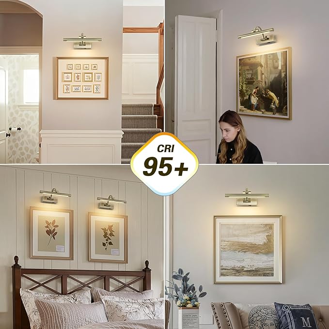 Wireless Picture Lights Rechargeable Gallery Lighting Battery Picture Frame Light with Remote and Timer, Adjustable Art Light for Paintings, Portraits, Antique Bronze Finish 12'' Inch 2W 2700K