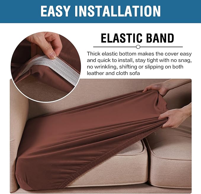 H.VERSAILTEX Velvet Stretch Couch Cushion Cover Plush Cushion Slipcover for Chair Loveseat Sofa Cushion Furniture Protector Seat Cushion Sofa Cover (2 Piece Large Sofa Cushion Covers, Burnt Brick)