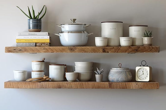 Urban Legacy Deep Floating Shelves | Reclaimed Barn Plank Deep Floating Shelves with Low Profile Brackets | High Weight Capacity (48" x 11" x 2")