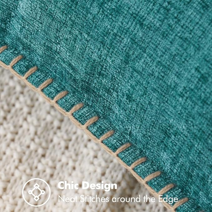 MIULEE Pack of 2 Couch Throw Pillow Covers 12x20 Inch Teal Farmhouse Decorative Pillow Covers with Stitched Edge Soft Chenille Solid Dyed Spring Pillow Covers for Sofa Bed Living Room