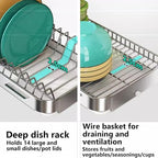 Dish Drying Rack with Drain Board - Rustproof Stainless Steel Dish Rack with Utensil Holder,Dish Racks for Kitchen Counter Over Sink,Over-Sink Drying Rack(Wall-Mounted,Third Floor)