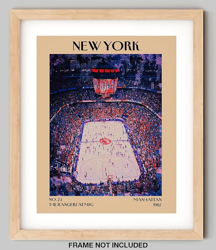 Retro Vintage New York Wall Art Print - 11x14 Unframed Poster - New York City Souvenirs, Cute Trendy Colorful Wall Decor (The Rangers at MSG, 11x14")