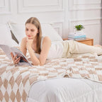 EMME Checkered Throw Blanket Cooling Cotton Blanket for Couch Soft Muslin Blankets 50"x60" Lightweight Breathable Cooling Soft All Season Gauze, Light Tan