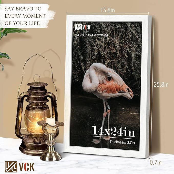 VCK 14x24 Picture Frame Set of 3, White Solid Wood Poster Frames, Textured Exclusive Wall Gallery Frame