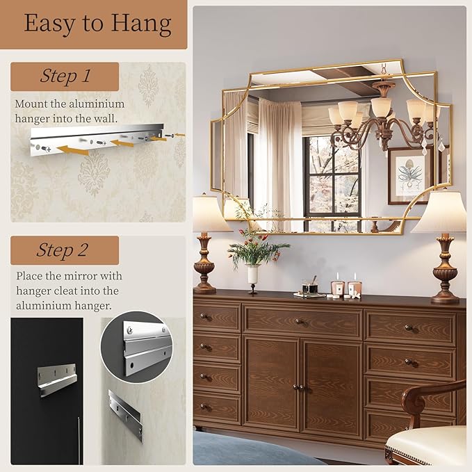 Kelly Miller 32"x48" Large Gold Mirror for Wall, Modern Decorative Mirror Rectangle Wall Vanity Mirror Bevelled Full Length for Bathroom Living Room Bedroom Farmhouse Fireplace Entryway