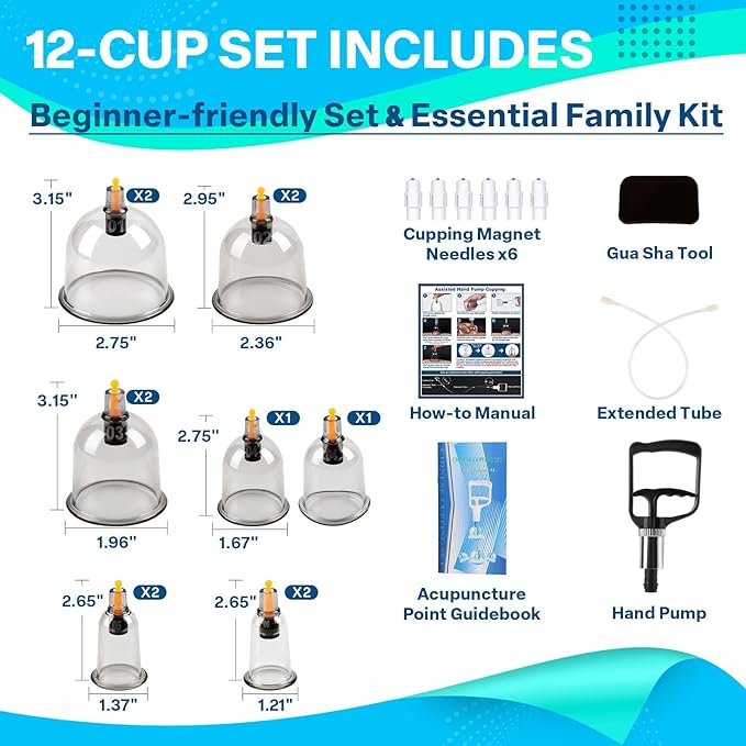 Cupping Kit for Massage Therapy, Silicone Physical Chinese Therapy Cupping Set at Home, Professional Muscle Cupping Tool with Pump & Vacuum Cups for Cellulite Reduction