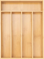 Silverware Organizer Kitchen Drawer Organizer Utensil Organizer Bamboo Silverware Holder Cutlery Organizer in Drawer Flatware Organizer Tray(5 slots, Natural