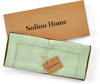 Solino Home Linen Table Runner 90 Inches Long - 100% Pure Linen Light Green Table Runner 14 x 90 Inch - Classic Hemstitch