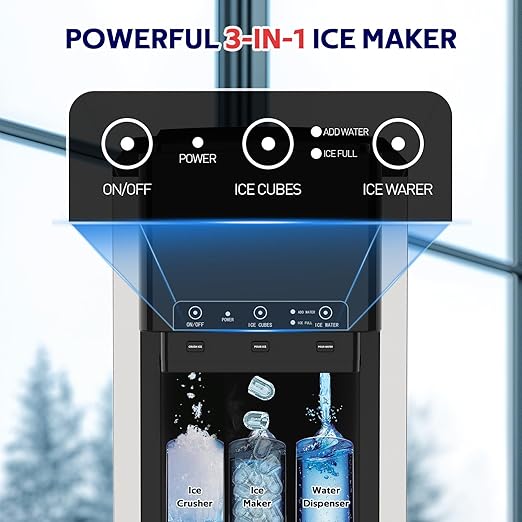 3 in 1 Water Dispenser with Ice Maker, Nugget Ice Maker Countertop, Bullet Ice, Crushed Ice, Water Cooler, 44Lbs/24H, 12 Ice Cube/6Min, Self-Cleaning, 4Lbs Ice Storage, Home, Kitchen, Party, RV